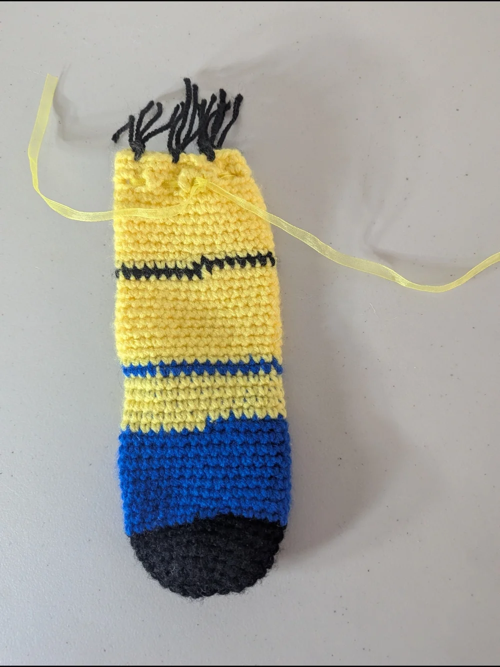 Handmade Crochet Minion Drawstring Pouch Gift Card Holder Candy Bag Kids Party